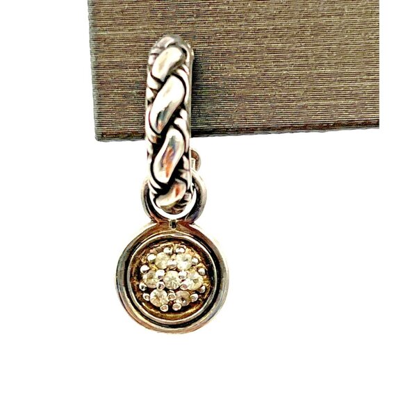 John Hardy Sterling Silver Classic Chain Diamond Pierced Dangle Hoop Earrings - Picture 2 of 9